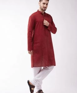 Vastramay Men's Maroon Pure Cotton Kurta And Pyjama Set