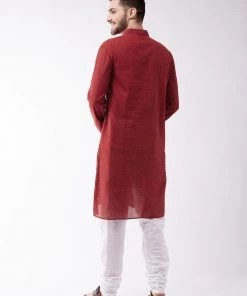 Vastramay Men's Maroon Pure Cotton Kurta And Pyjama Set