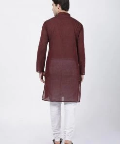 Vastramay Men's Maroon Pure Cotton Kurta And Pyjama Set