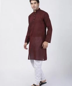 Vastramay Men's Maroon Pure Cotton Kurta And Pyjama Set
