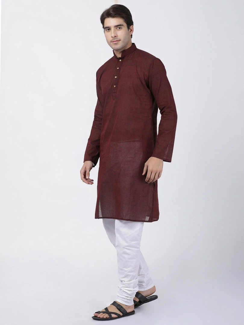 Rakhi SHVAAS By VASTRAMAY Men's Maroon Cotton Handloom Kurta With Pyjamas 8 Rakhi SHVAAS By VASTRAMAY Men's Maroon Cotton Handloom Kurta With Pyjamas