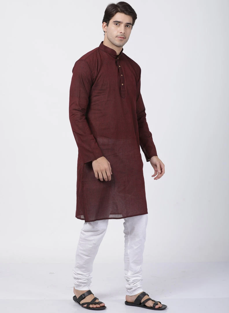 Rakhi SHVAAS By VASTRAMAY Men's Maroon Cotton Handloom Kurta With Pyjamas 9 Rakhi SHVAAS By VASTRAMAY Men's Maroon Cotton Handloom Kurta With Pyjamas