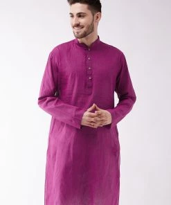 Vastramay Men's Purple Pure Cotton Kurta