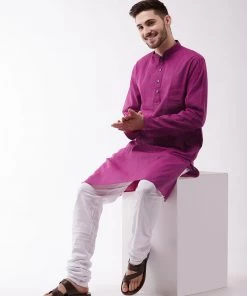 Vastramay Men's Purple Pure Cotton Kurta