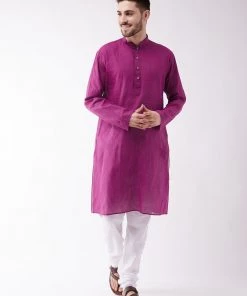 Vastramay Men's Purple Pure Cotton Kurta And Pyjama Set