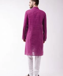 Vastramay Men's Purple Pure Cotton Kurta And Pyjama Set