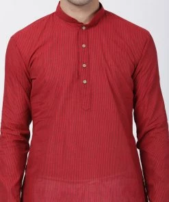 VASTRAMAY Men's Red Pure Cotton Kurta