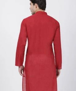 VASTRAMAY Men's Red Pure Cotton Kurta