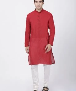 VASTRAMAY Men's Red Pure Cotton Kurta