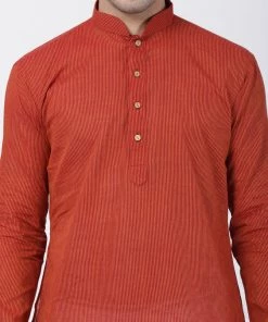 Vastramay Men's Orange Pure Cotton Kurta