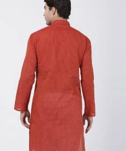 Vastramay Men's Orange Pure Cotton Kurta