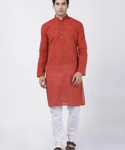 Vastramay Men's Orange Pure Cotton Kurta