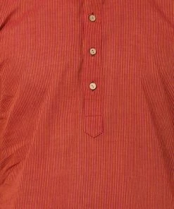 Vastramay Men's Orange Pure Cotton Kurta And Pyjama Set