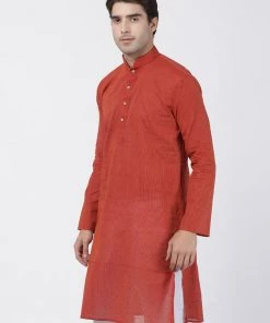 Vastramay Men's Orange Pure Cotton Kurta