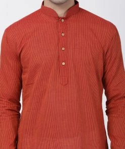 Vastramay Men's Orange Pure Cotton Kurta And Pyjama Set