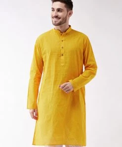 VASTRAMAY Men's Yellow Pure Cotton Kurta