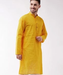 VASTRAMAY Men's Yellow Pure Cotton Kurta
