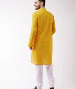 Vastramay Kurta Sets Men's Yellow Pure Cotton Kurta And Pyjama Set 11 Vastramay Kurta Sets Men's Yellow Pure Cotton Kurta And Pyjama Set