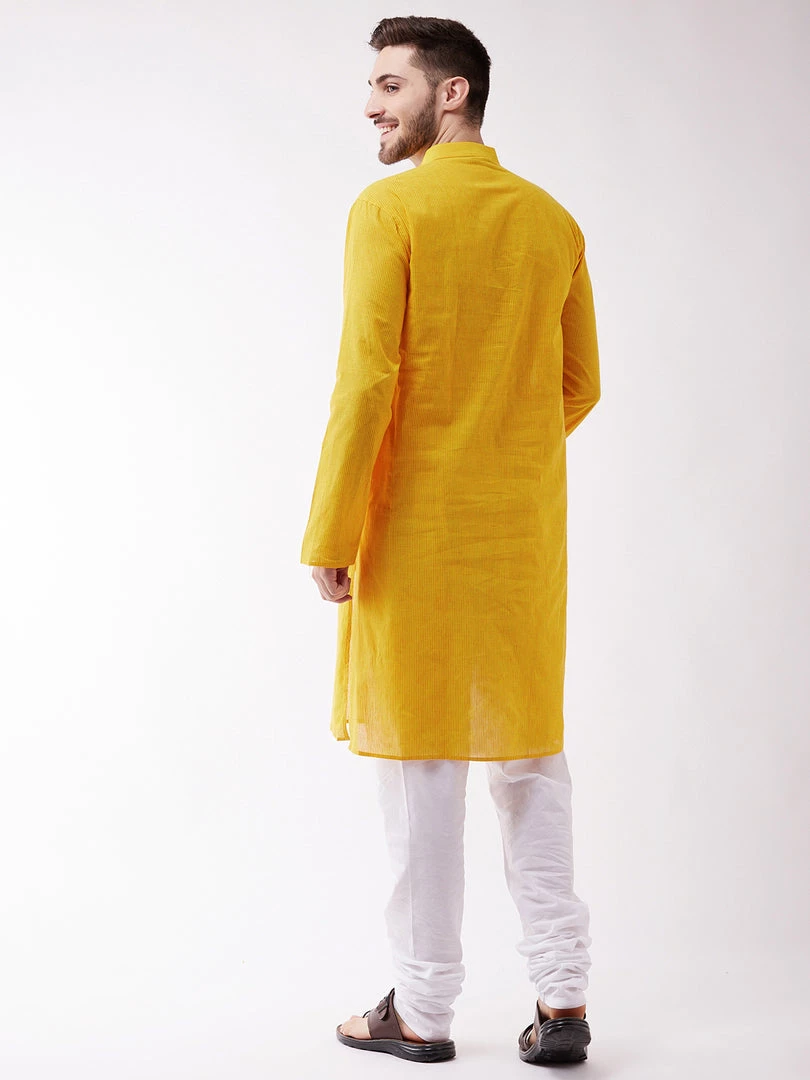 Vastramay Kurta Sets Men's Yellow Pure Cotton Kurta And Pyjama Set 5 Vastramay Kurta Sets Men's Yellow Pure Cotton Kurta And Pyjama Set