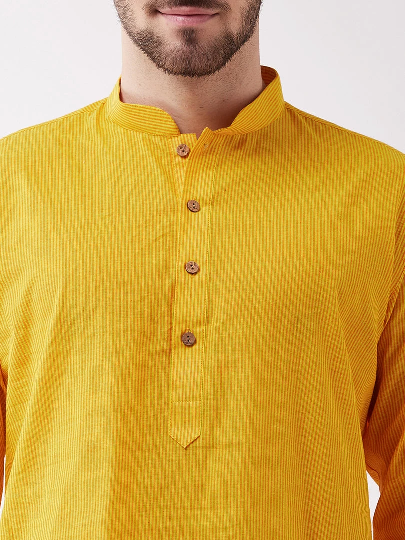 Vastramay Kurta Sets Men's Yellow Pure Cotton Kurta And Pyjama Set 6 Vastramay Kurta Sets Men's Yellow Pure Cotton Kurta And Pyjama Set