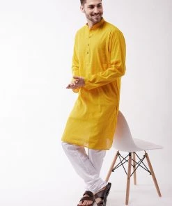Vastramay Kurta Sets Men's Yellow Pure Cotton Kurta And Pyjama Set 14 Vastramay Kurta Sets Men's Yellow Pure Cotton Kurta And Pyjama Set