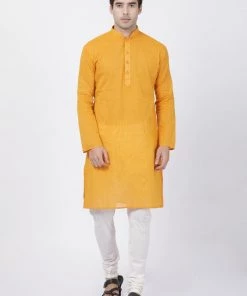Vastramay Men's Yellow Pure Cotton Kurta And Pyjama Set