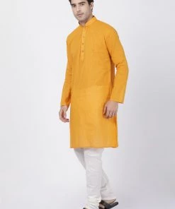 Vastramay Men's Yellow Pure Cotton Kurta And Pyjama Set