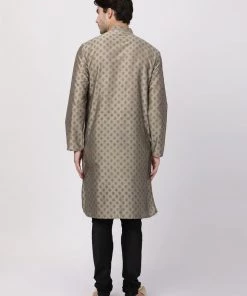 Vastramay Men's Beige Cotton Blend Kurta And Churidar Set