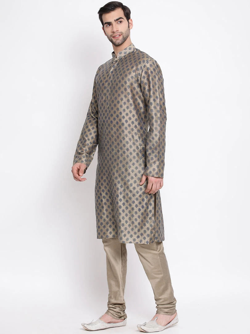 Vastramay Men's Beige Cotton Blend Kurta And Churidar Set 4 Vastramay Men's Beige Cotton Blend Kurta And Churidar Set