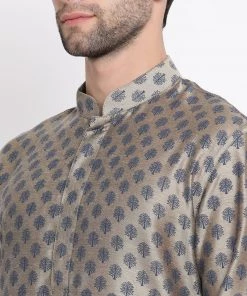 Vastramay Men's Beige Cotton Blend Kurta And Churidar Set 12 Vastramay Men's Beige Cotton Blend Kurta And Churidar Set