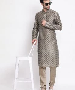 Vastramay Men's Beige Cotton Blend Kurta And Churidar Set 14 Vastramay Men's Beige Cotton Blend Kurta And Churidar Set