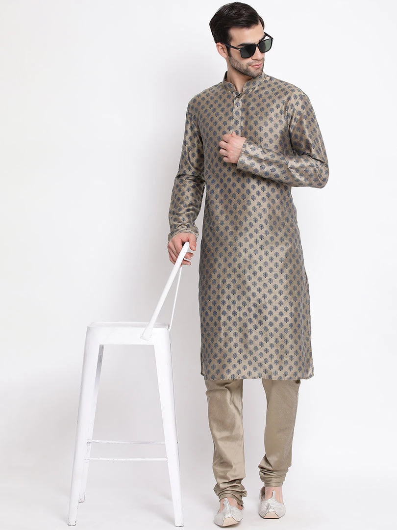 Vastramay Men's Beige Cotton Blend Kurta And Churidar Set 8 Vastramay Men's Beige Cotton Blend Kurta And Churidar Set
