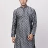 Vastramay Men's Grey Cotton Silk Blend Kurta