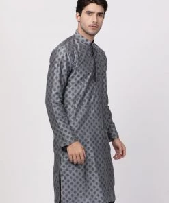 Vastramay Men's Grey Cotton Silk Blend Kurta