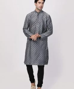 Vastramay Men's Grey Cotton Silk Blend Kurta