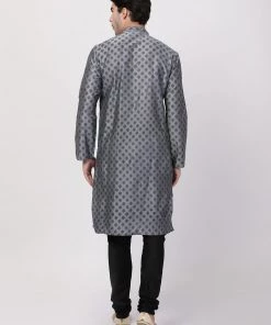 Vastramay Men's Grey Cotton Blend Kurta And Pyjama Set