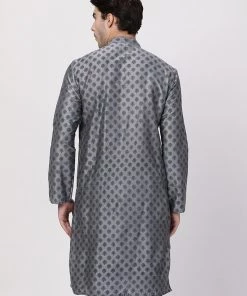 Vastramay Men's Grey Cotton Silk Blend Kurta