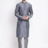 Vastramay Men's Grey Cotton Blend Kurta And Pyjama Set 2 Vastramay Men's Grey Cotton Blend Kurta And Pyjama Set