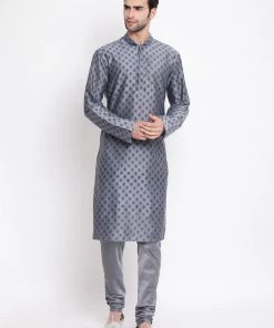 Vastramay Grey Printed Silk Blend Baap Beta Kurta And Pyjama Set 13 Vastramay Grey Printed Silk Blend Baap Beta Kurta And Pyjama Set
