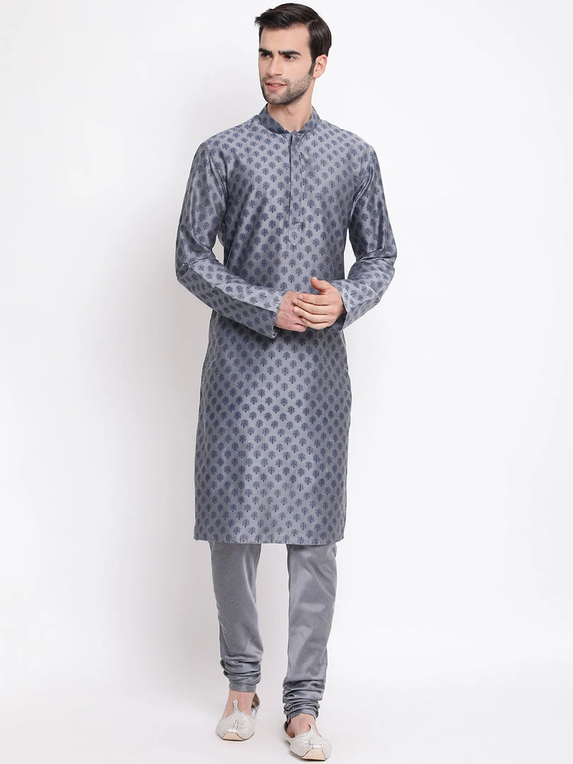 Vastramay Grey Printed Silk Blend Baap Beta Kurta And Pyjama Set 4 Vastramay Grey Printed Silk Blend Baap Beta Kurta And Pyjama Set