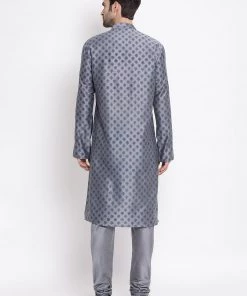 Vastramay Men's Grey Cotton Blend Kurta And Pyjama Set