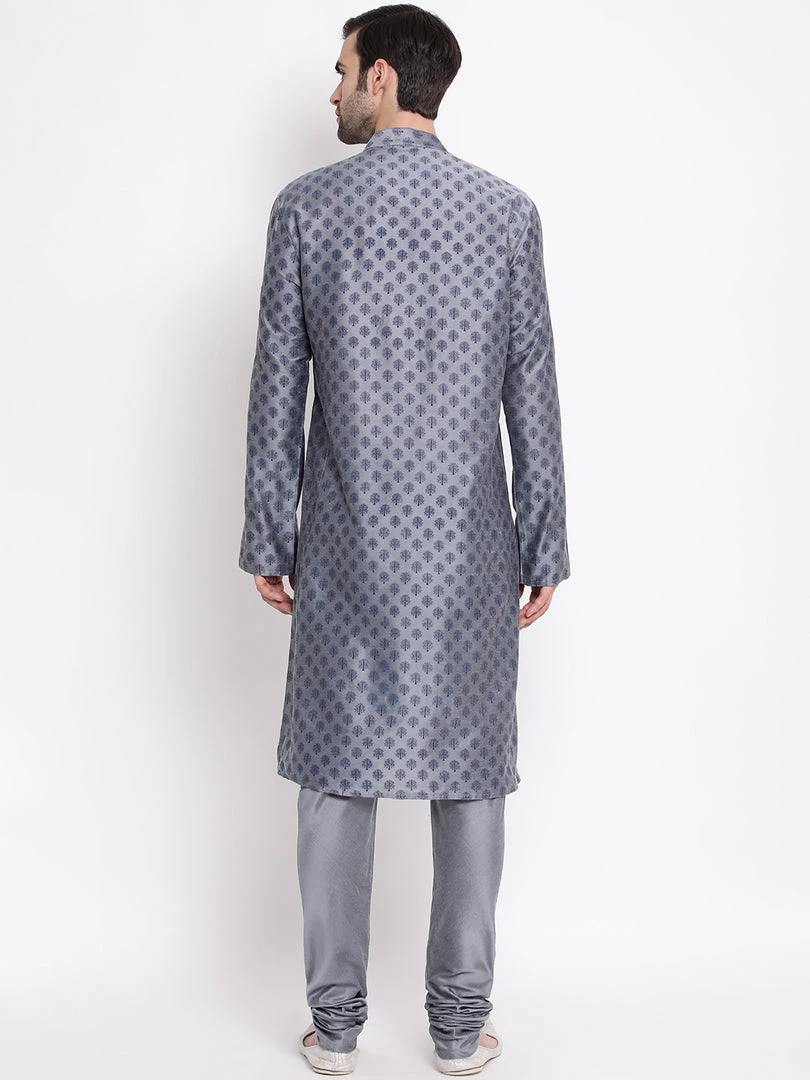 Vastramay Grey Printed Silk Blend Baap Beta Kurta And Pyjama Set 6 Vastramay Grey Printed Silk Blend Baap Beta Kurta And Pyjama Set