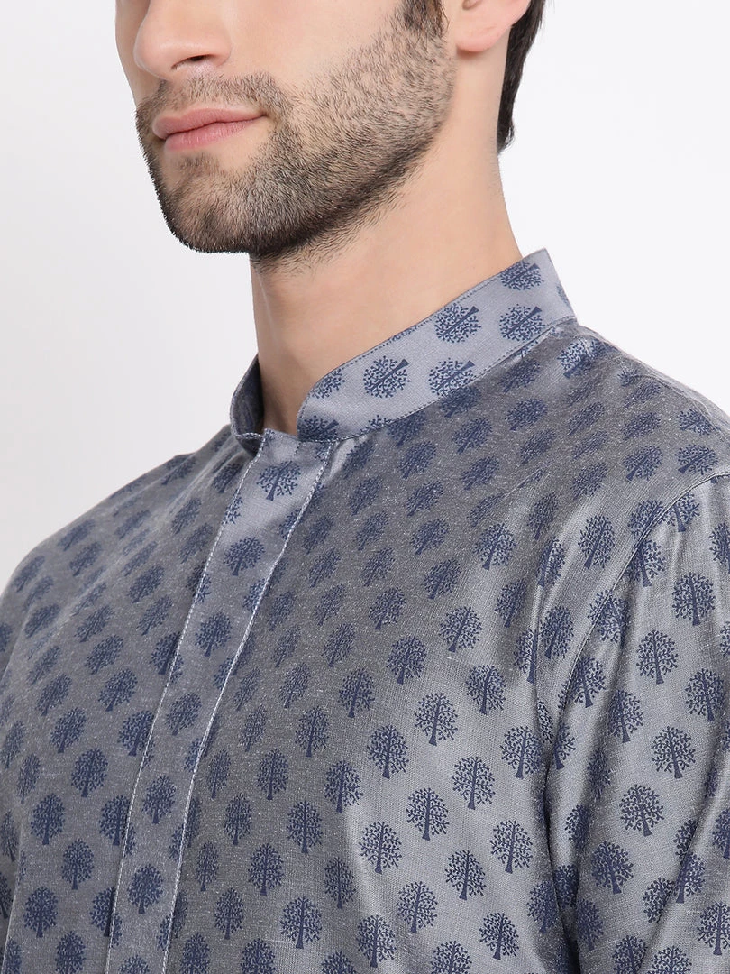 Vastramay Grey Printed Silk Blend Baap Beta Kurta And Pyjama Set 7 Vastramay Grey Printed Silk Blend Baap Beta Kurta And Pyjama Set