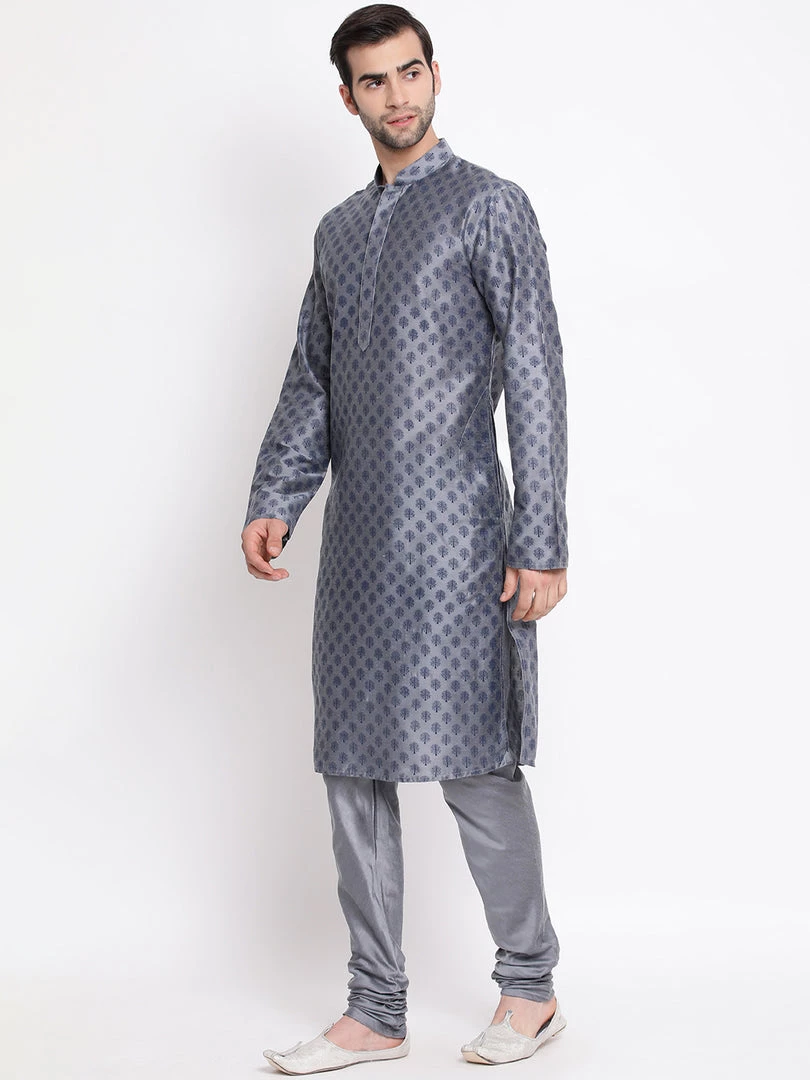 Vastramay Grey Printed Silk Blend Baap Beta Kurta And Pyjama Set 5 Vastramay Grey Printed Silk Blend Baap Beta Kurta And Pyjama Set