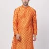Vastramay Men's Orange Cotton Silk Blend Kurta