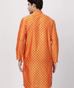 Vastramay Men's Orange Cotton Silk Blend Kurta