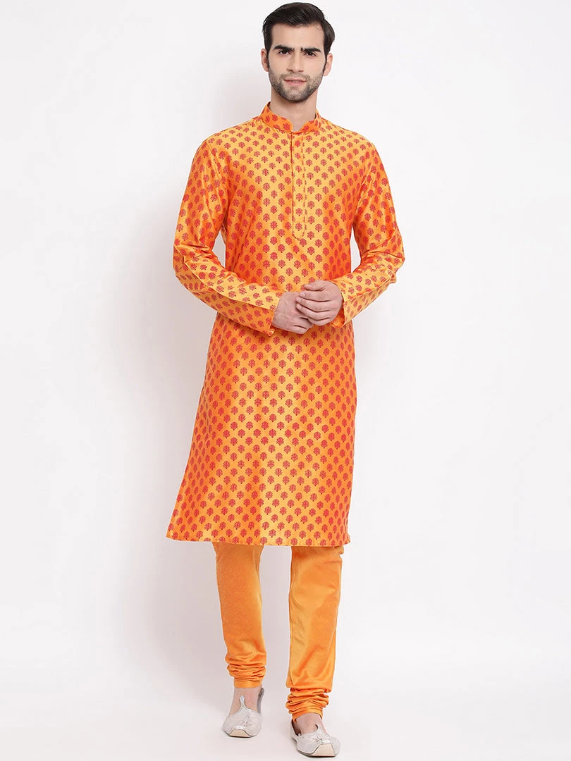 Vastramay Orange Printed Silk Blend Baap Beta Kurta And Pyjama Set Kurta Pyjama 5 Vastramay Orange Printed Silk Blend Baap Beta Kurta And Pyjama Set Kurta Pyjama