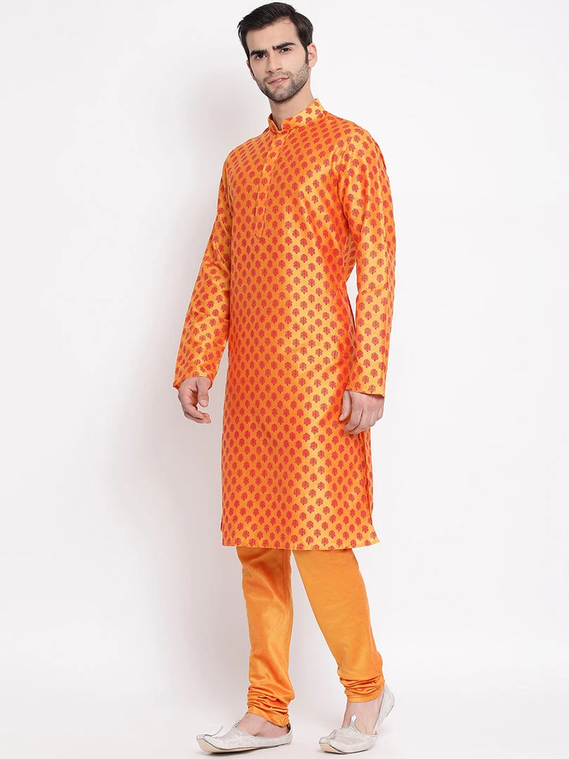 Vastramay Orange Printed Silk Blend Baap Beta Kurta And Pyjama Set Kurta Pyjama 4 Vastramay Orange Printed Silk Blend Baap Beta Kurta And Pyjama Set Kurta Pyjama