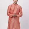 Vastramay Men's Pink Cotton Silk Blend Kurta 1 Vastramay Men's Pink Cotton Silk Blend Kurta