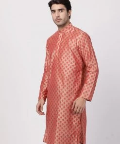 Vastramay Men's Pink Cotton Silk Blend Kurta 12 Vastramay Men's Pink Cotton Silk Blend Kurta